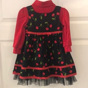 Youngland Little Girls Cherries print jumper dress, size 18M.